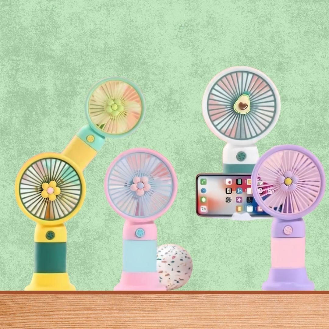 Ultra-Quiet Mini USB Handheld Fan with Phone Holder Stand